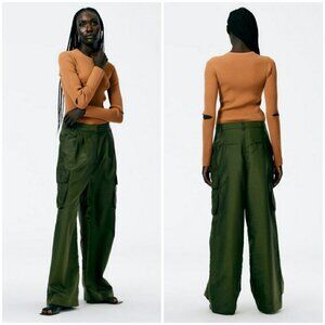 💕TIBI💕 Stella Crispy Nylon Pleated Cargo Pant ~ Army Green 2 NWT